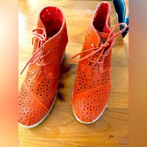TOMS Orange Suede Platform Ankle Boots